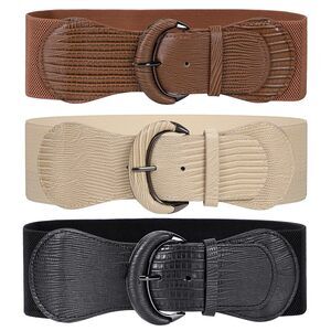 6746 3 Pack Women Stretchy Wide Waist Belt For Dress Ladies Vintage Elastic
